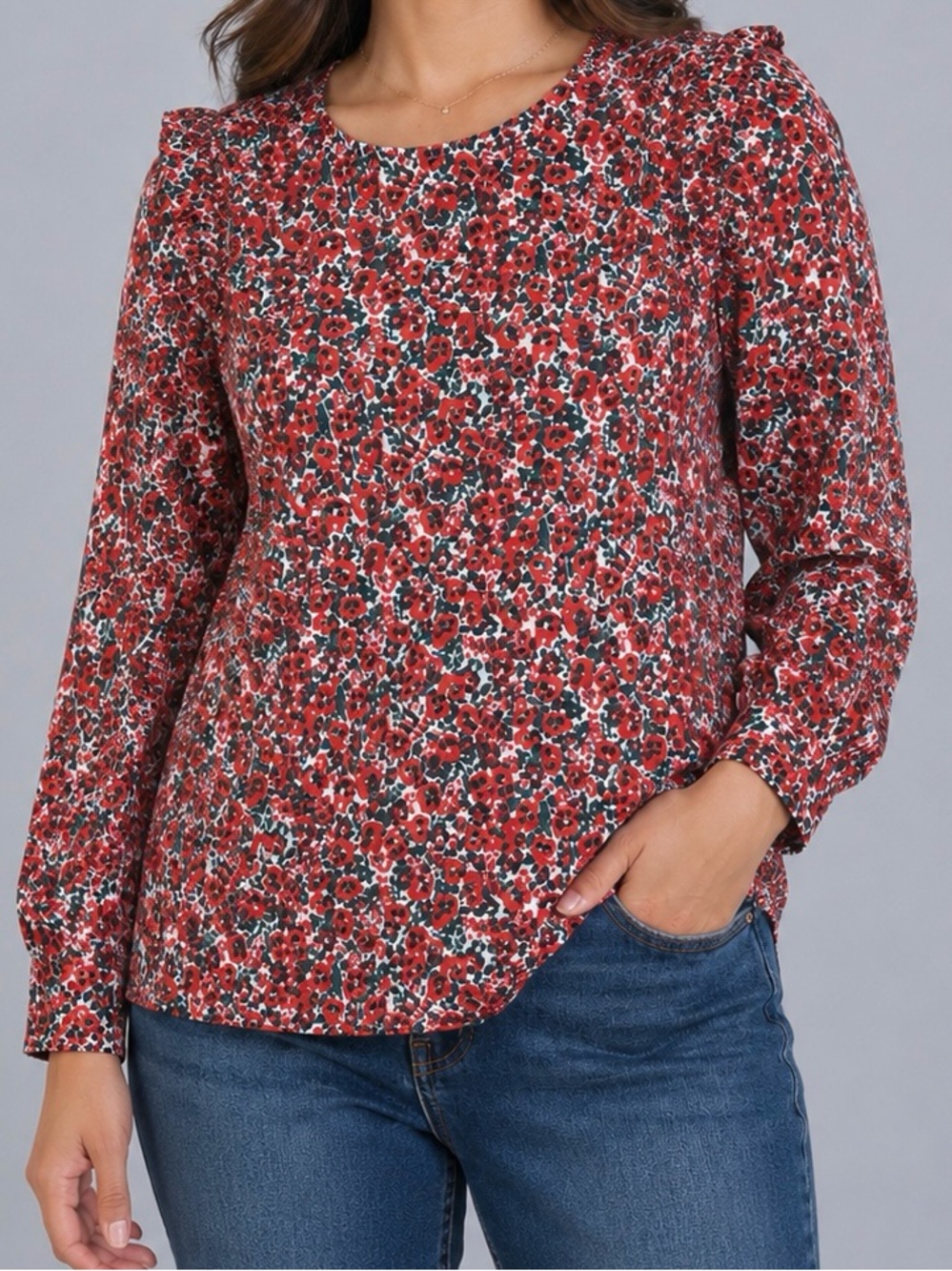 J. Crew | Ruffled Sleeve Blouse | Size L | NWOT | Floral Feminine Colorful Cute